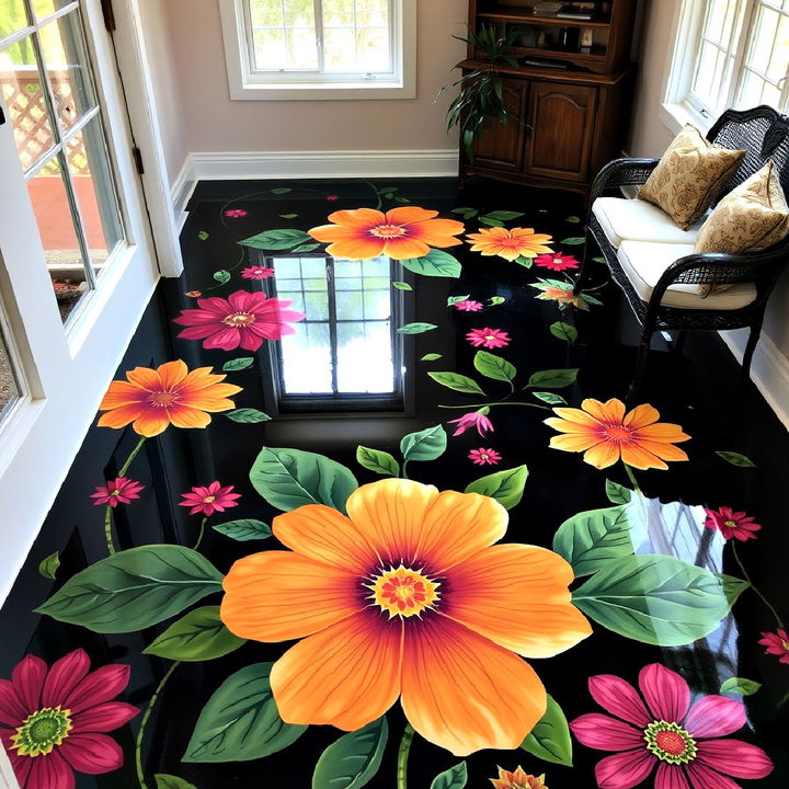 floral epoxy floor for sunroom