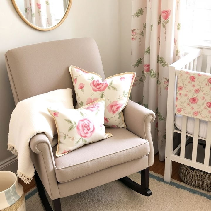 floral patterned throw pillows to enhance the nursery