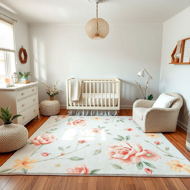 floral rug to anchor the nursery room