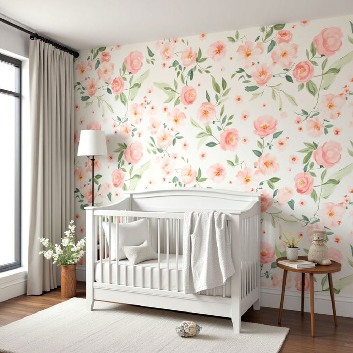 floral wallpaper for nursery feature wall