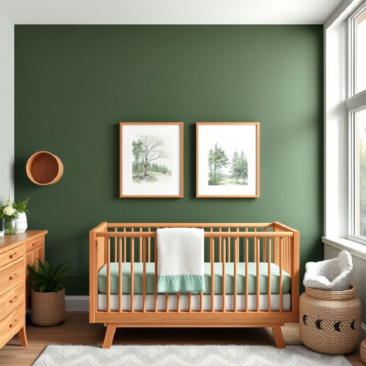 forest green accent wall for nursery