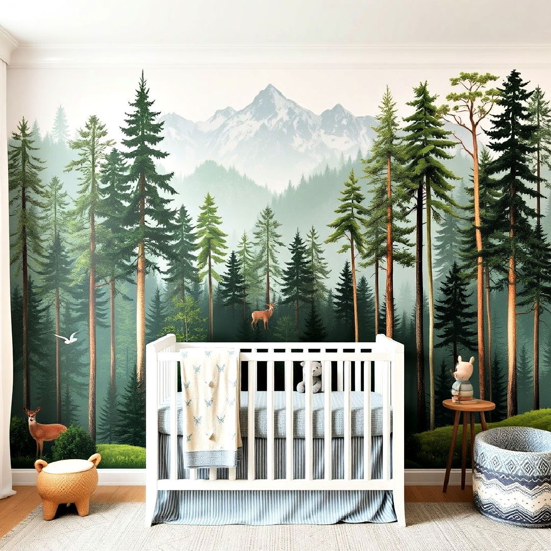 forest inspired wall murals for nursery room
