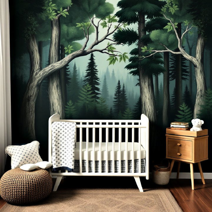 forest themed striking mural wall