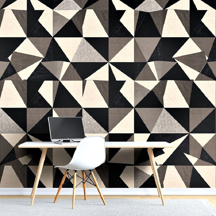 fractured triangle pattern accent wall for an abstract feel