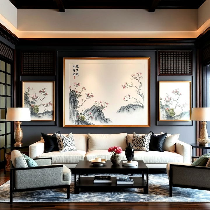 framed chinese ink paintings for living room