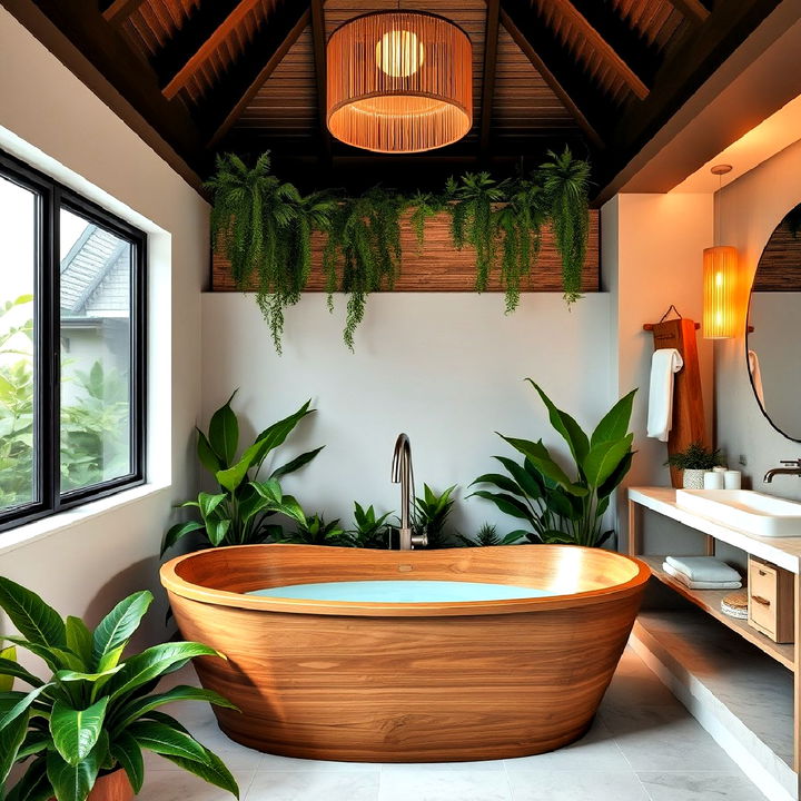 freestanding tub for tropical themed bathroom