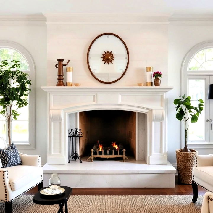 french country white limestone fireplace