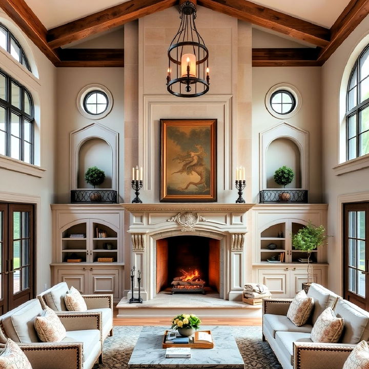 french provincial style two story fireplace