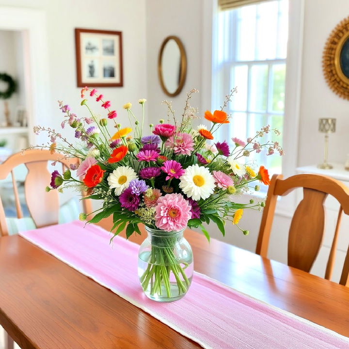 fresh flowers for a burst of color dining table