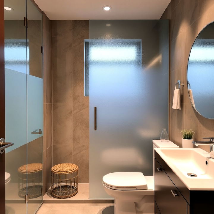 frosted glass panels as bathroom partition