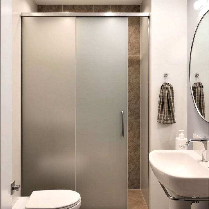 frosted glass sliding door for small bathroom partition