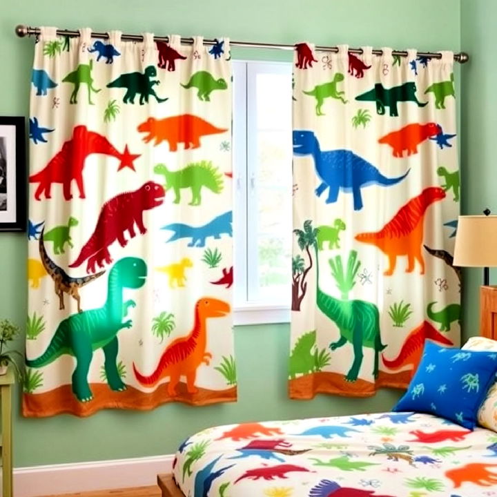 fun dinosaur themed curtains