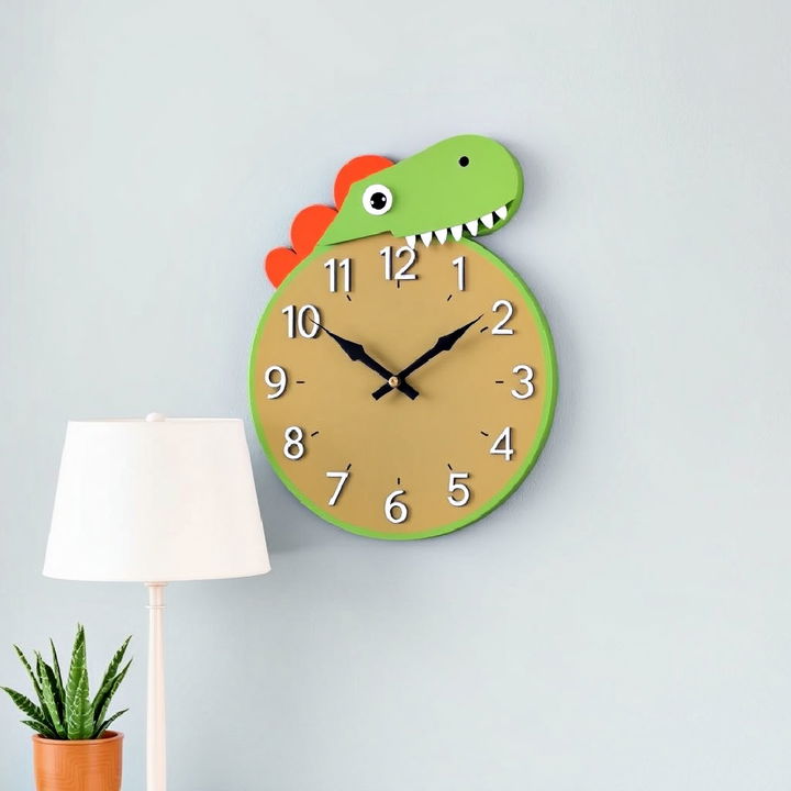 fun dinosaur themed wall clock