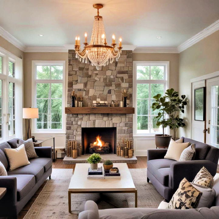 functional chandelier for fireplace mantel