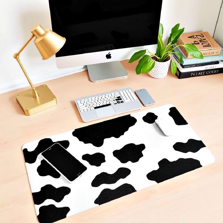 functional cow print desk mat