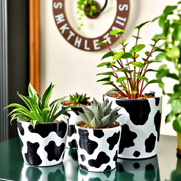 functional cow print planters