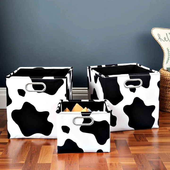 functional cow print storage bins