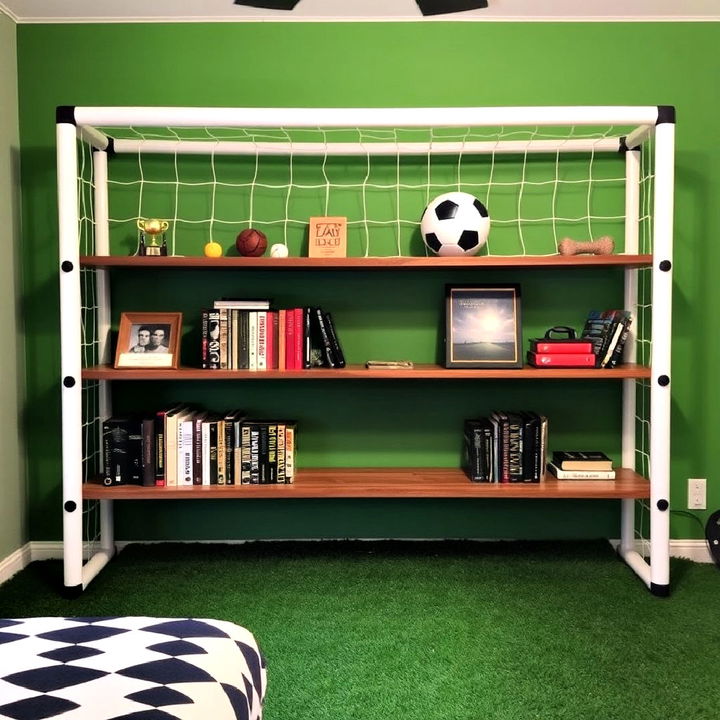 functional goalpost themed bookshelves