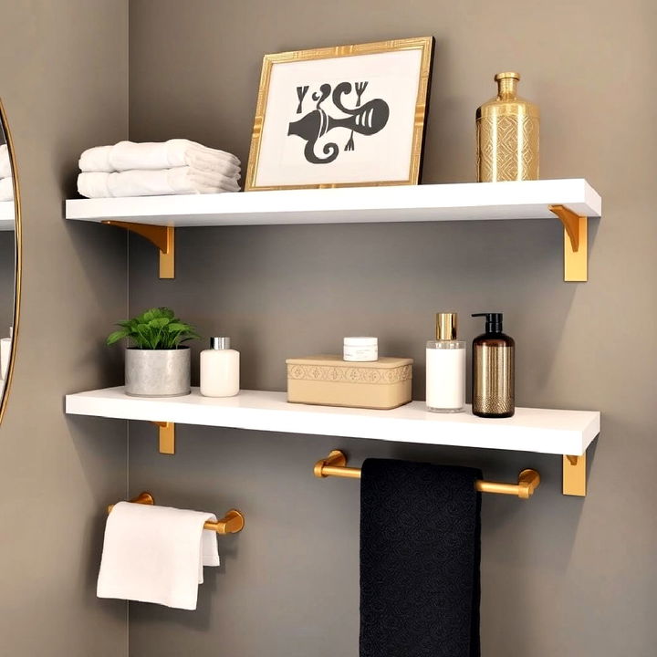 functional gold bathroom shelves