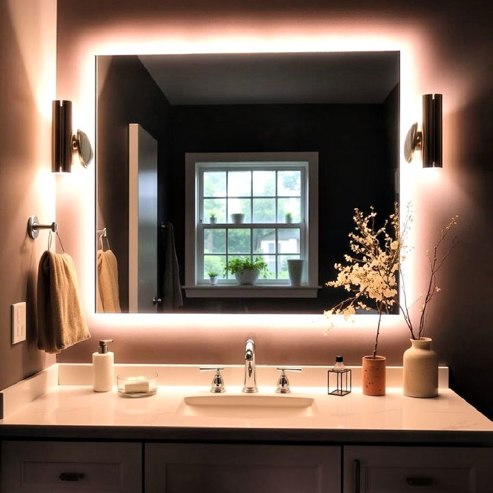 functional vanity mirror with soft backlighting