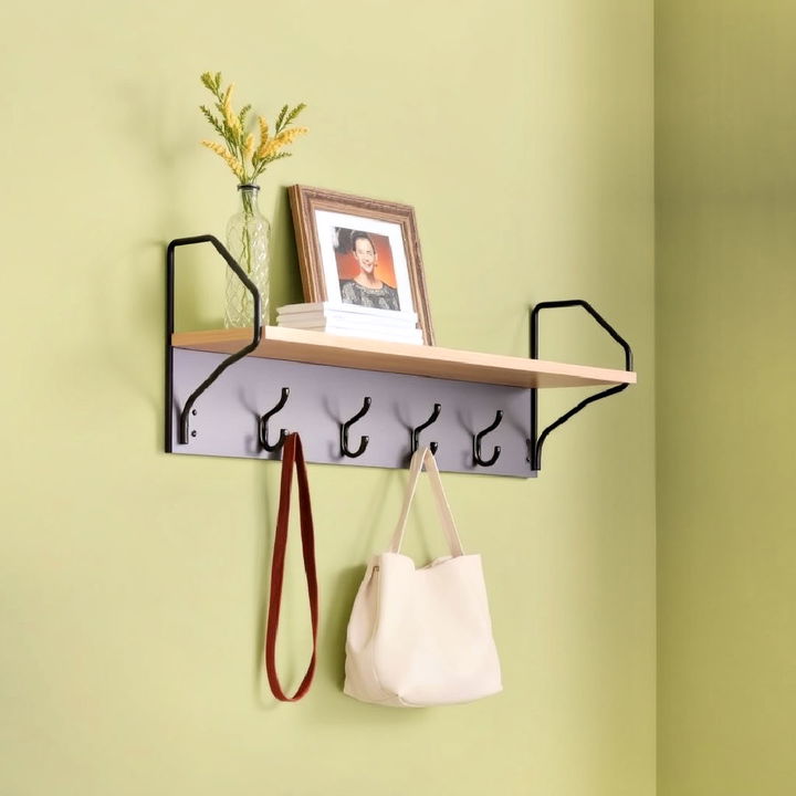 functional wall mounted shelf with hooks