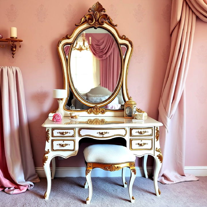 functional yet charming vintage vanity with a mirror