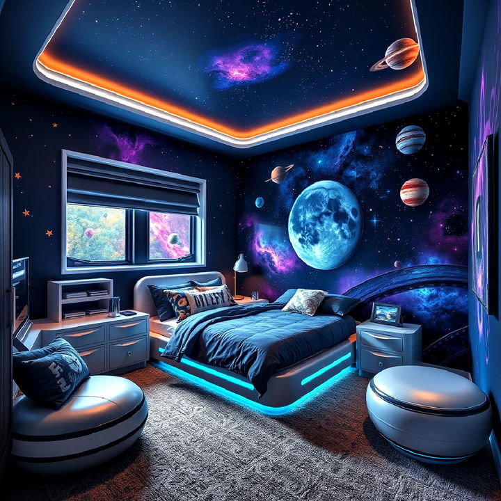 futuristic cosmic inspired bedroom