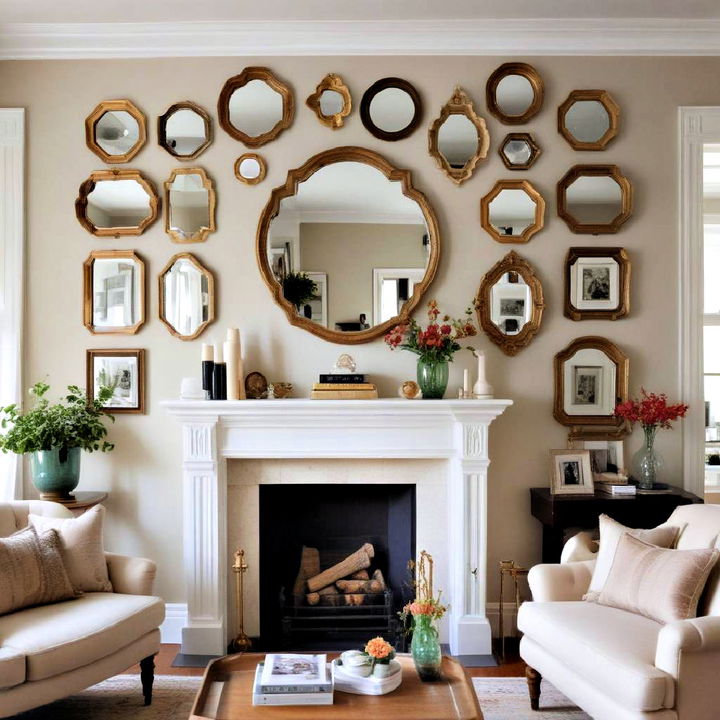 gallery of mirrors for an eclectic look fireplace