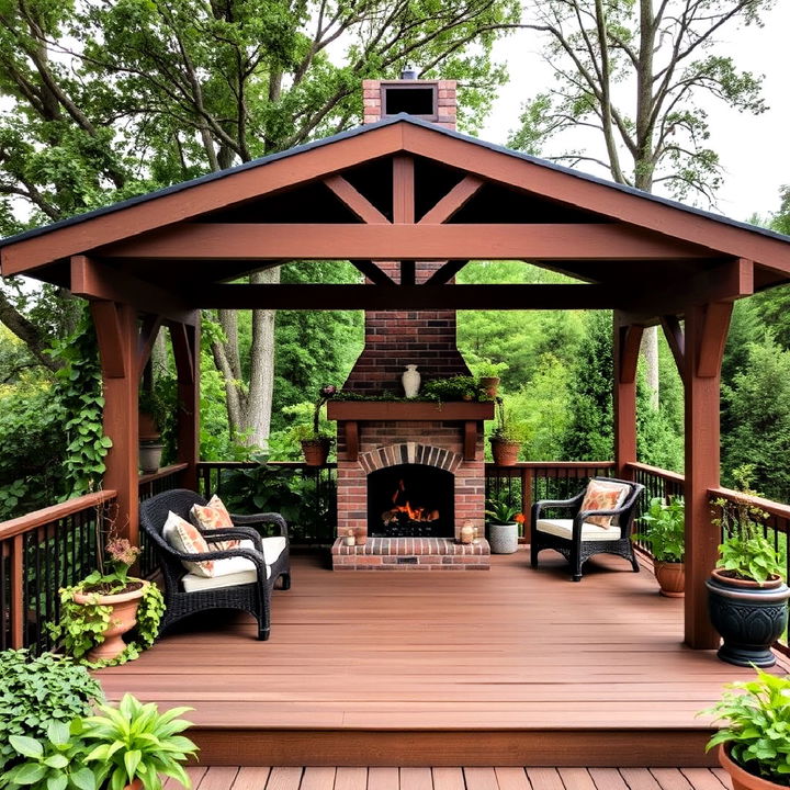 garden deck with brick fireplace