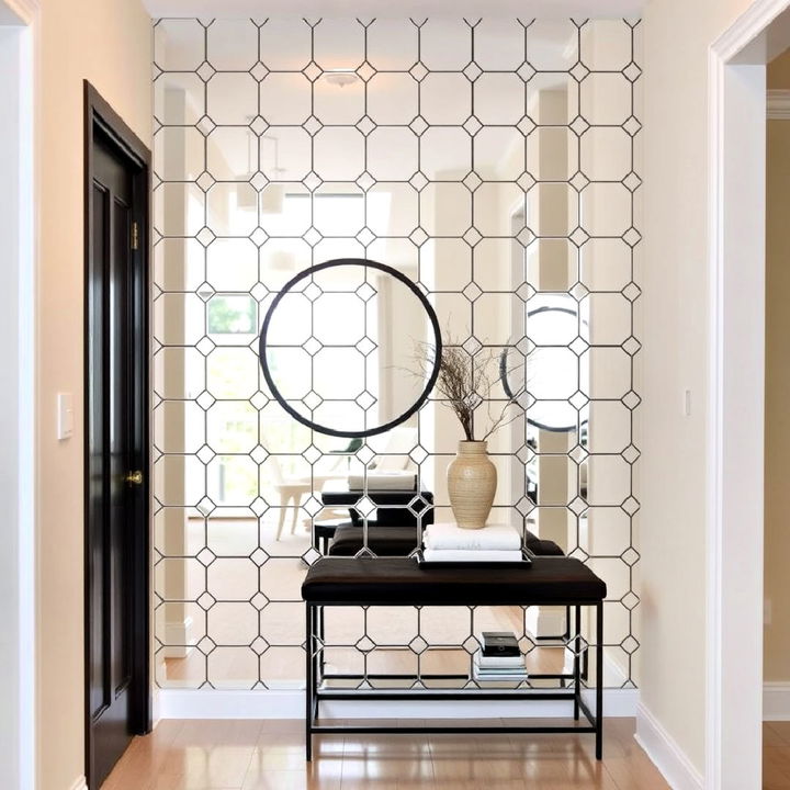 geometric mirror tiles accent wall for reflective style