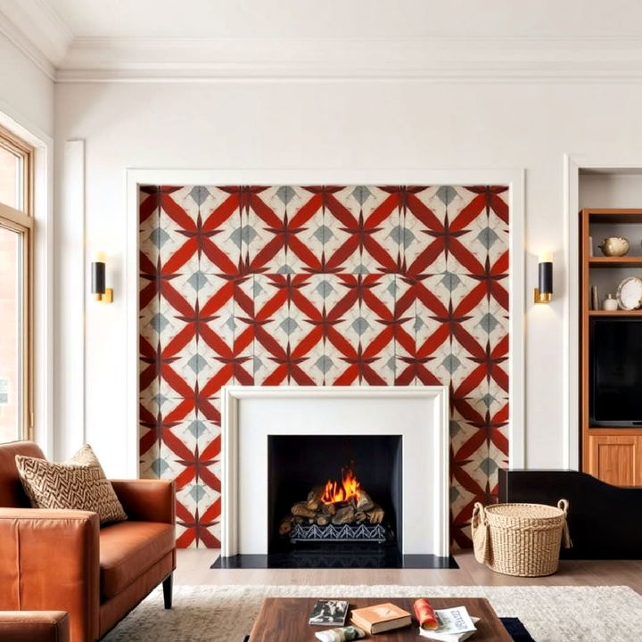 geometric pattern fireplace tiles