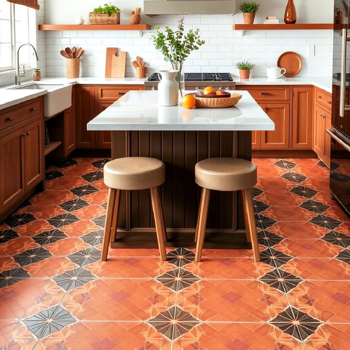 geometric terracotta mosaic pattern floor design