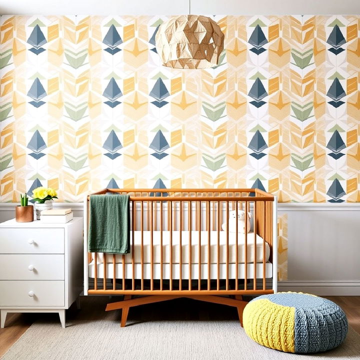 geometric wallpaper accent wall for nursery