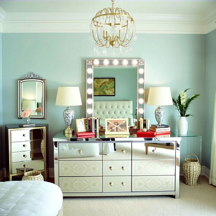 glamorous and functional mirrored dresser