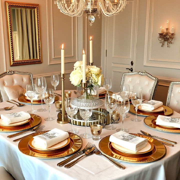 glamorous gold and silver dining table tableware