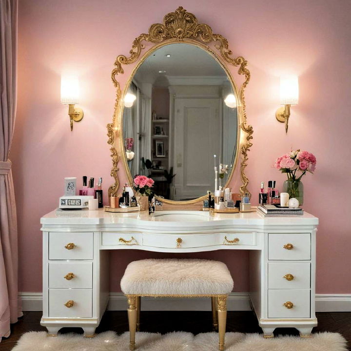 glamorous vintage inspired vanity setup