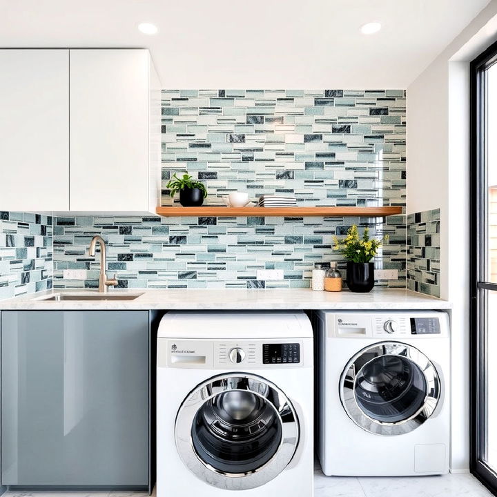 glass tiles laundry splashback for a contemporary edge