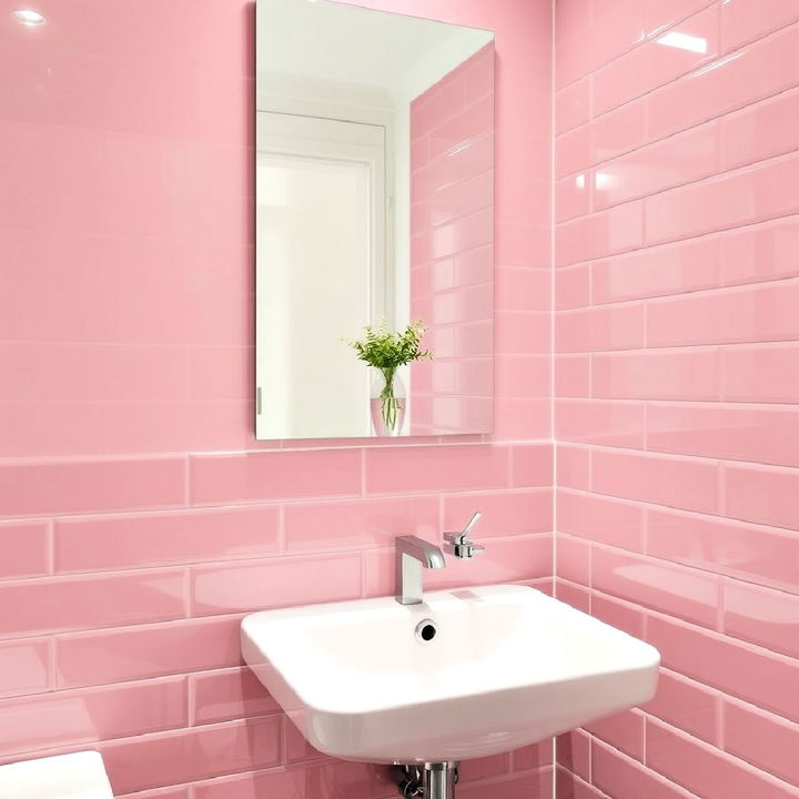 glossy pink wall tiles to add a sleek look