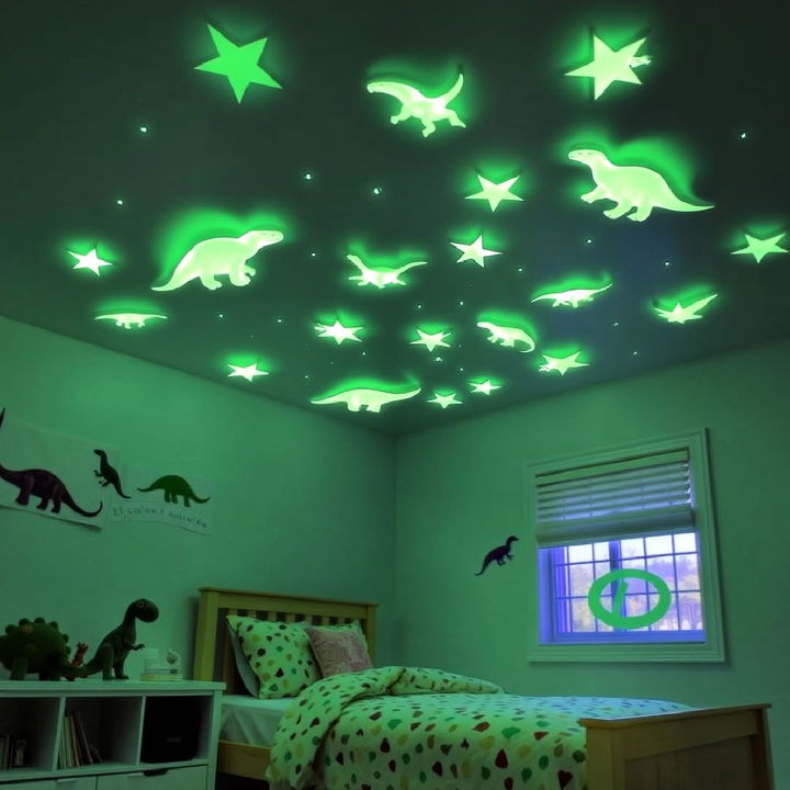 glow in the dark dino stars on the ceiling