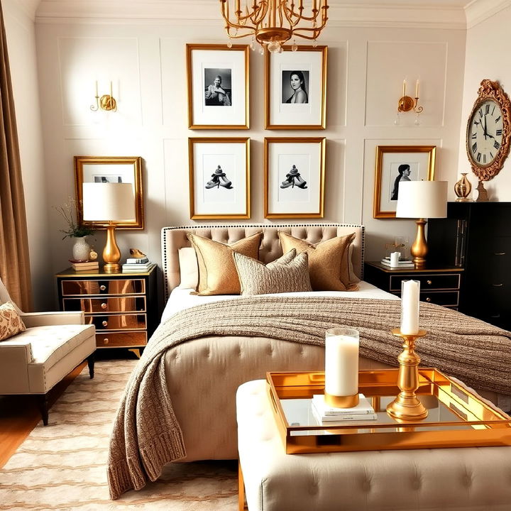 gold accents and accessories for bedroom