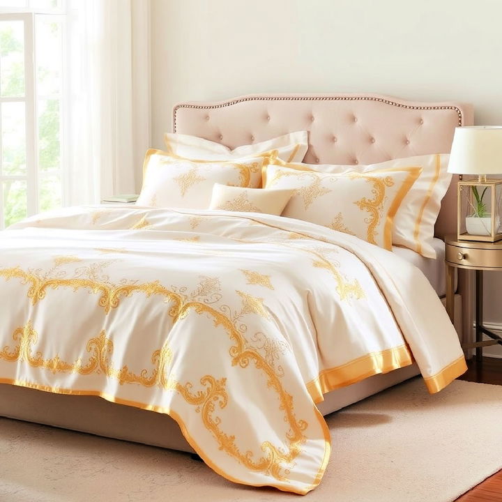 gold embroidered bedding for bedroom