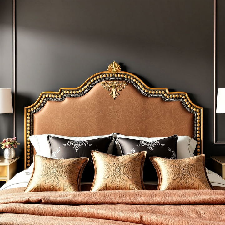 gold inlaid headboard for bedroom