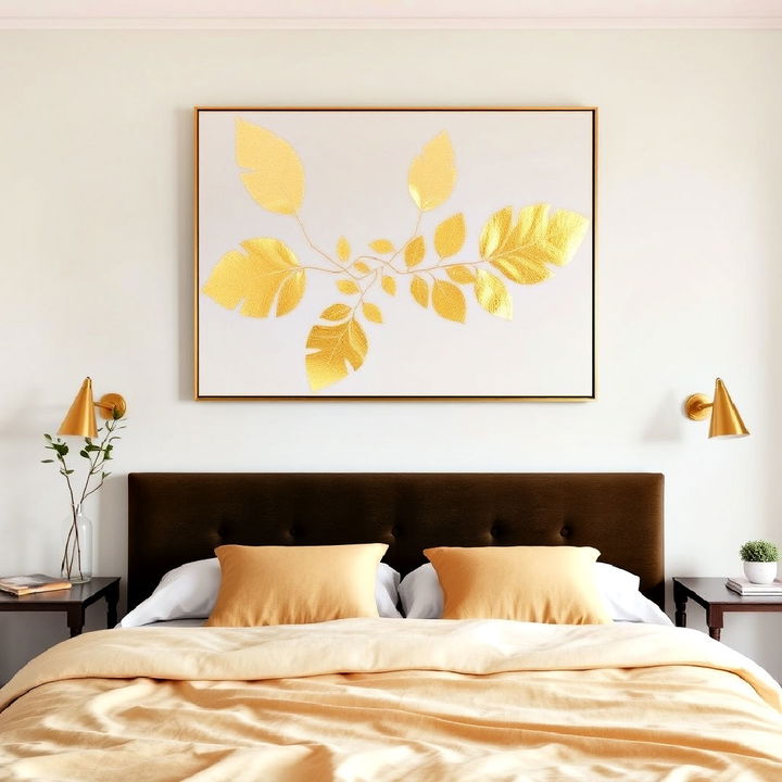 gold leaf wall art for bedroom