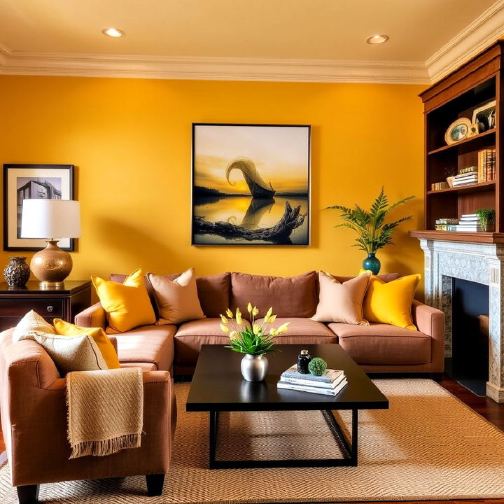 golden yellow and rich brown cozy den