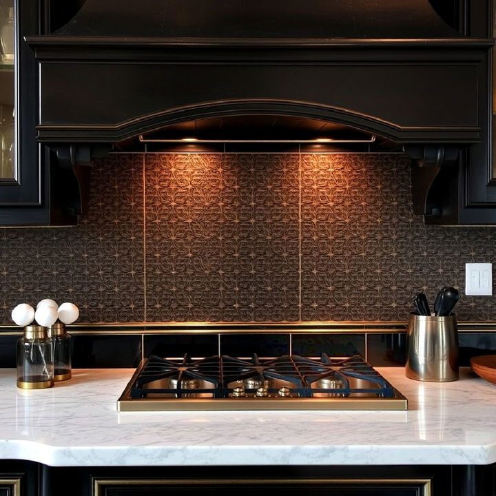 gothic inspired backsplash with dark tiles