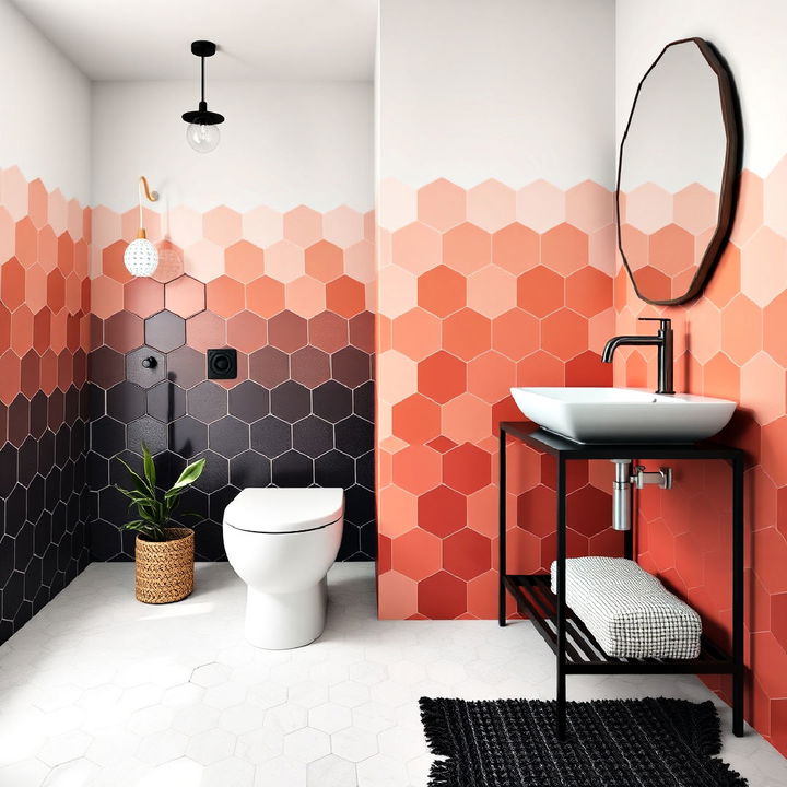 gradient hexagon tile design bathroom