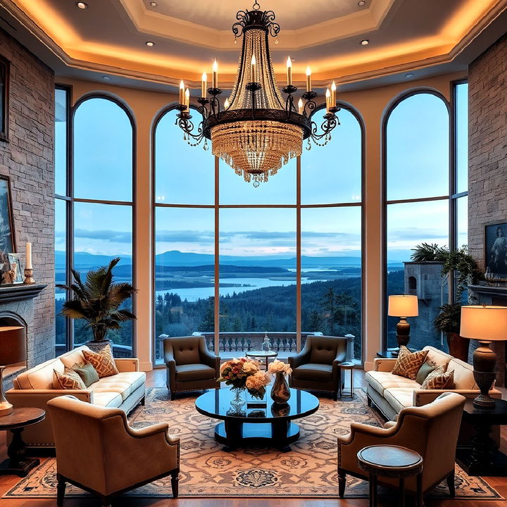 grand chandelier for castle inspired living room