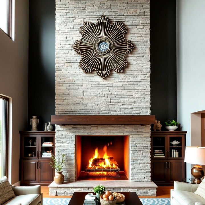 grand fireplace for tall wall