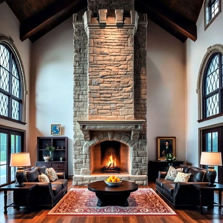 grand stone fireplace for castle living room