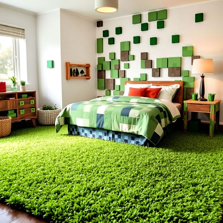 grass block carpet for minecraft themed bedroom